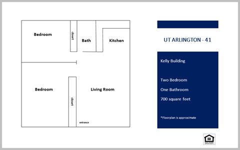 Floor plan for 2 beds, 1 bath, 700 sqft